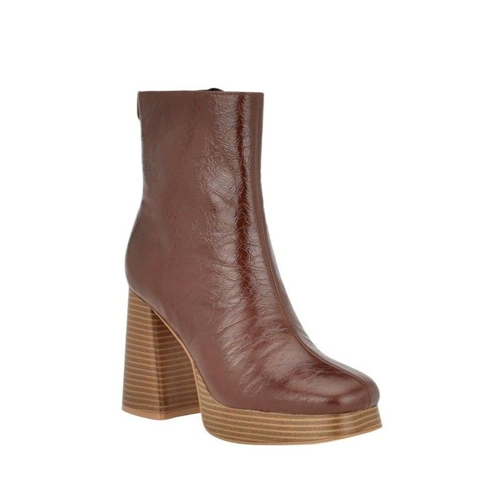 Guess Womens 7.5 M Medium Brown Leather Danca Platform Ankle Boots NIB RZ9